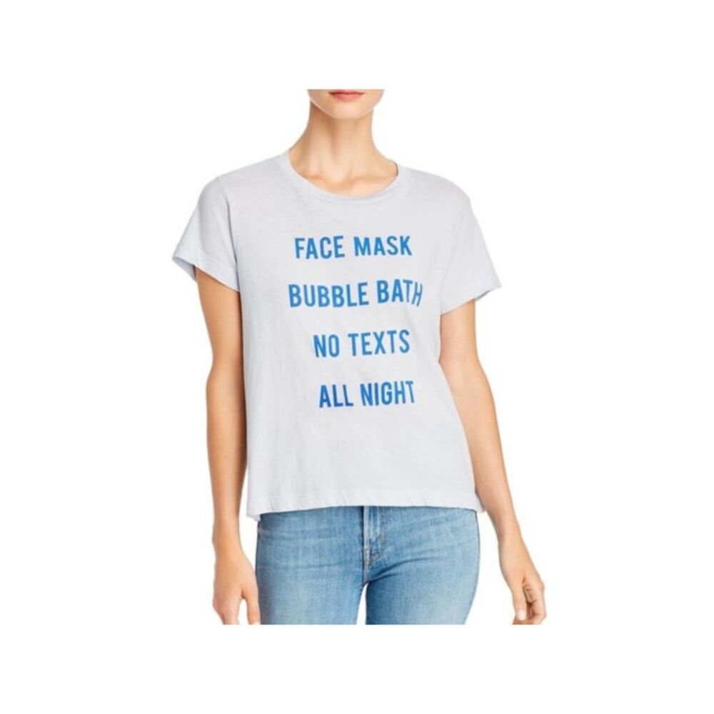 Wild Fox Womens Light Blue Printed Short Sleeve Jewel Neck T-Shirt Size: M